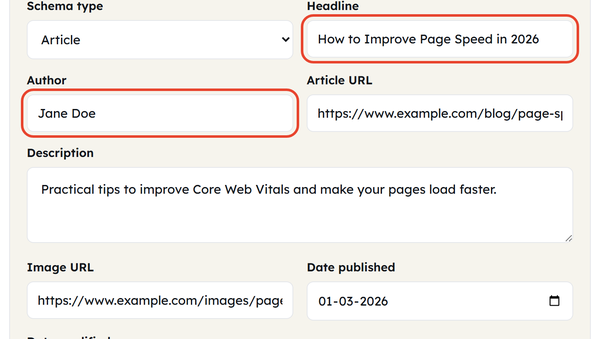 article schema fields