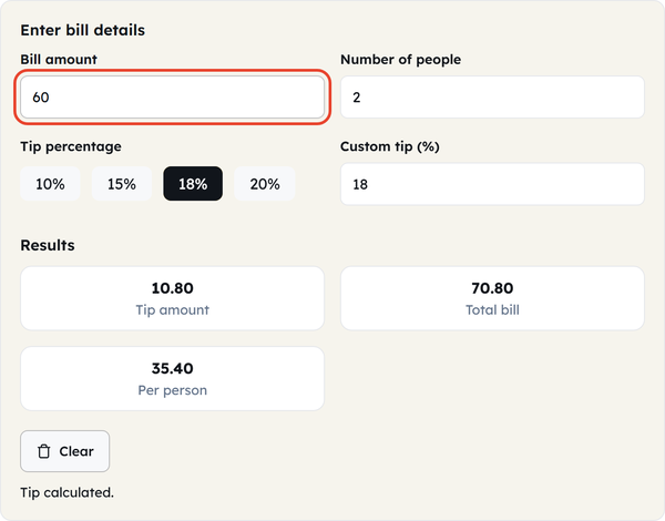 bill amount field