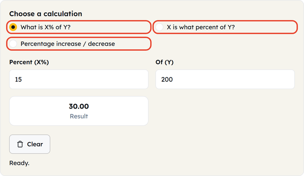 calculation type options