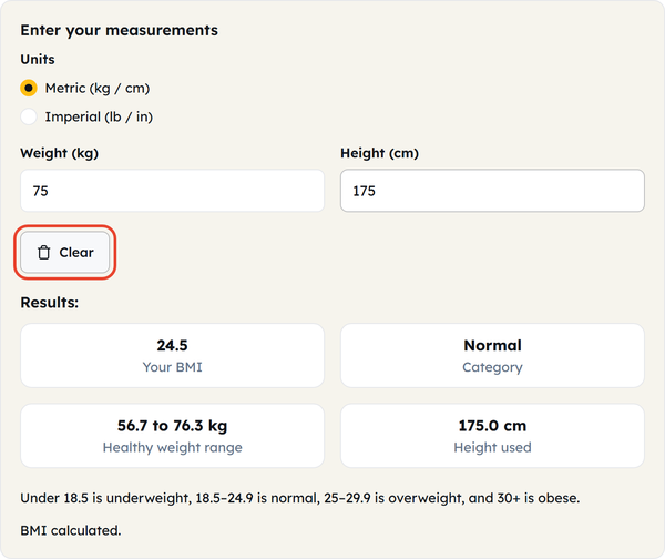 clear bmi fields