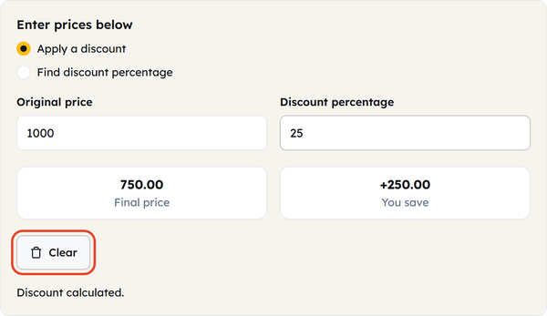 clear discount fields