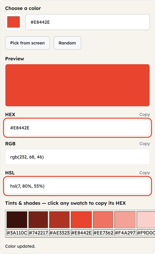 color code outputs