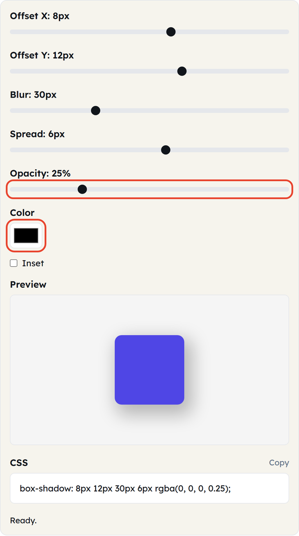 color opacity controls