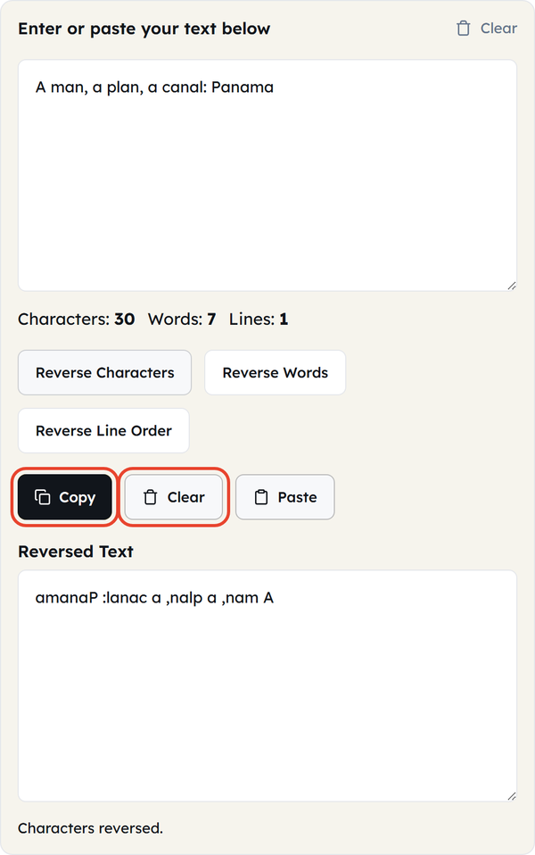 copy clear buttons