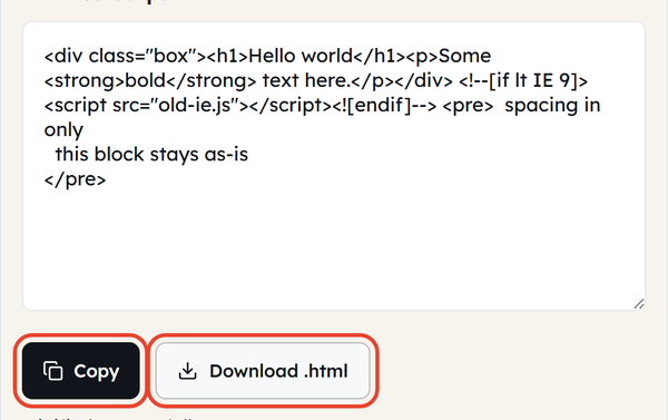 copy download buttons
