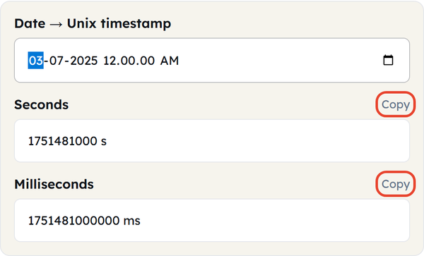 copy seconds milliseconds