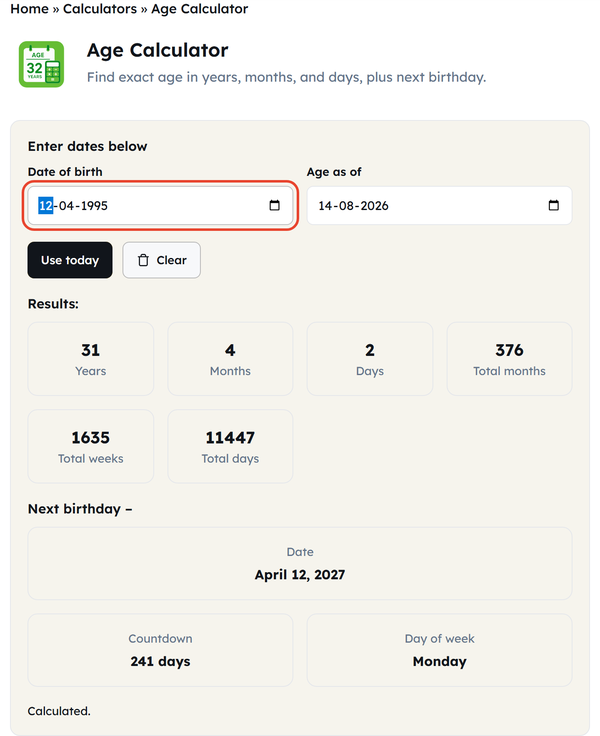 date of birth field