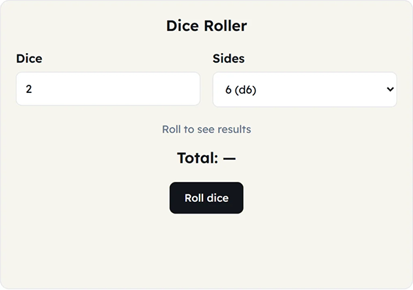 dice roller section
