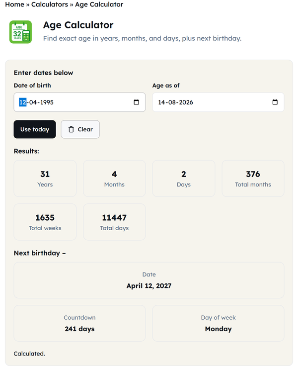 exact age result