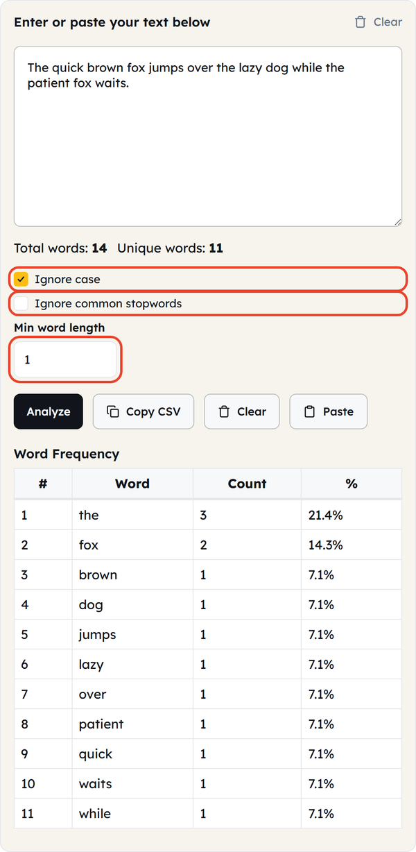 filter options row