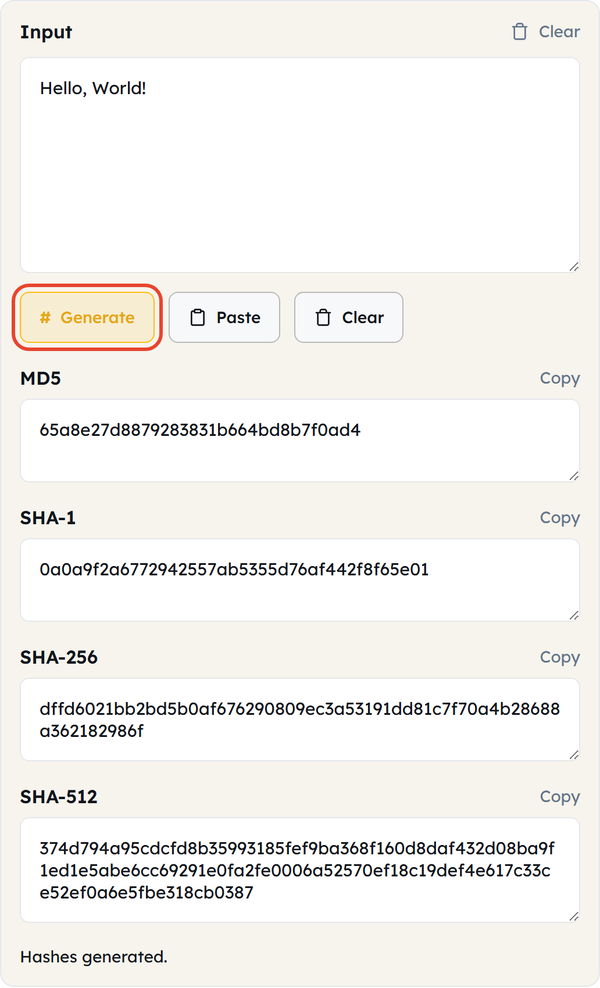 generate all hashes