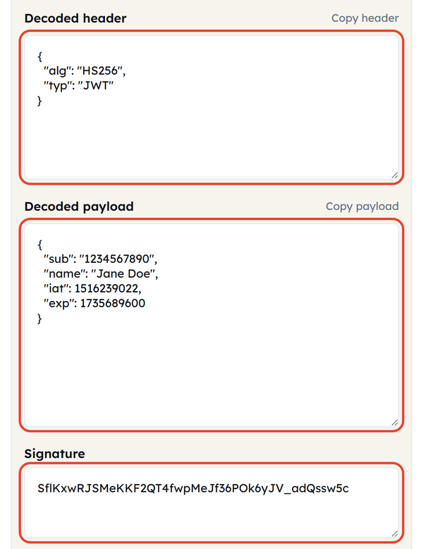header payload signature