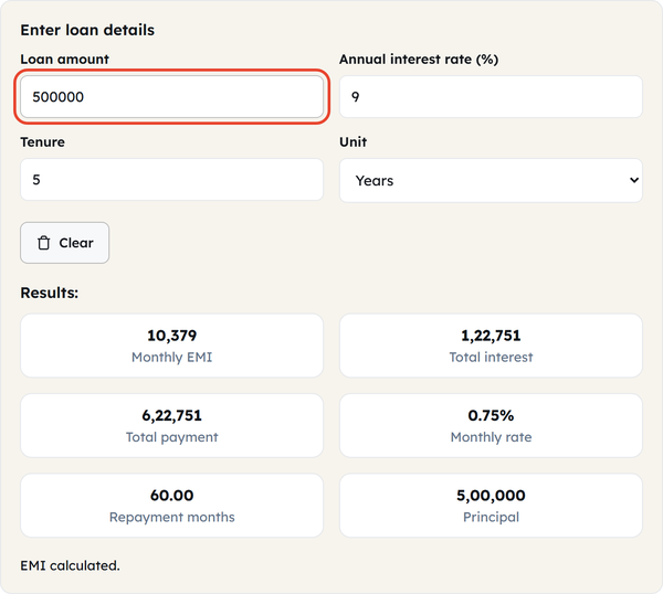 loan amount field