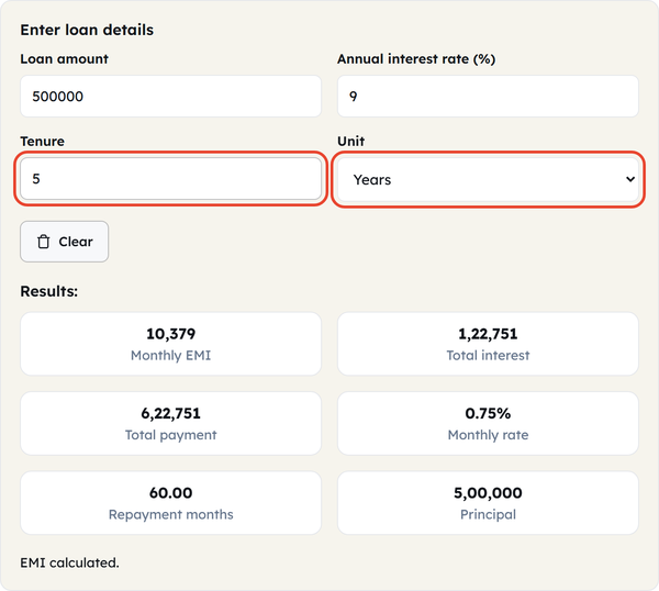 loan tenure field