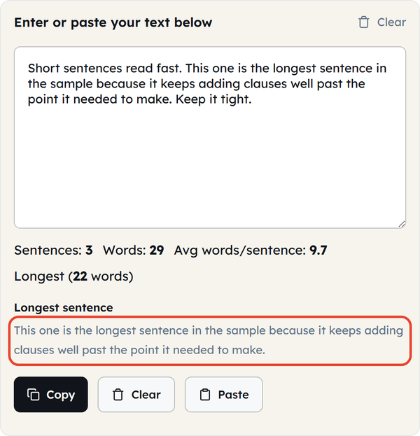 longest sentence panel