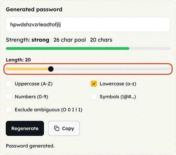 password length slider