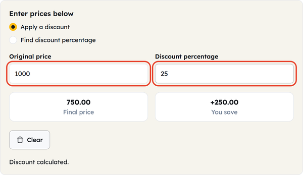 price and discount fields