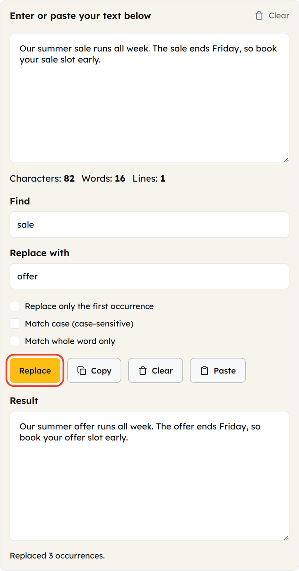 replace button result