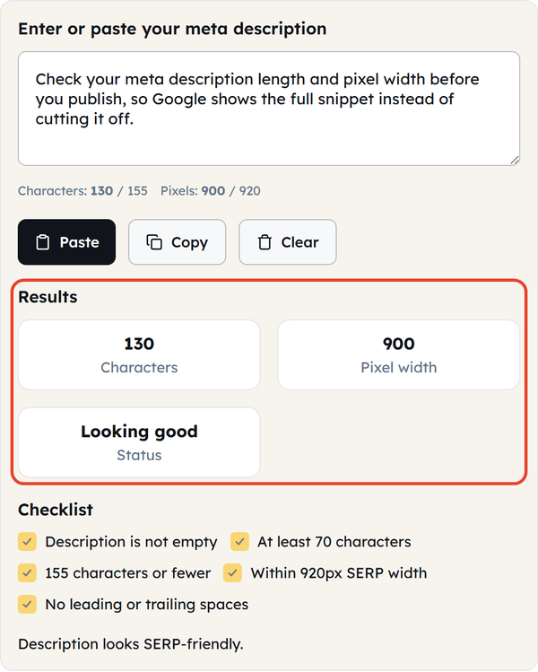 results status panel