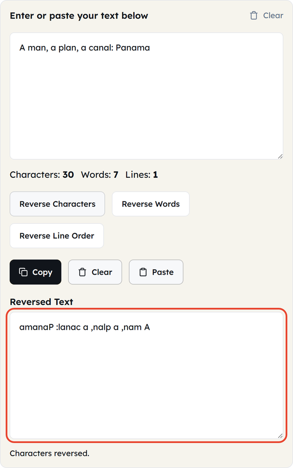 reversed text output