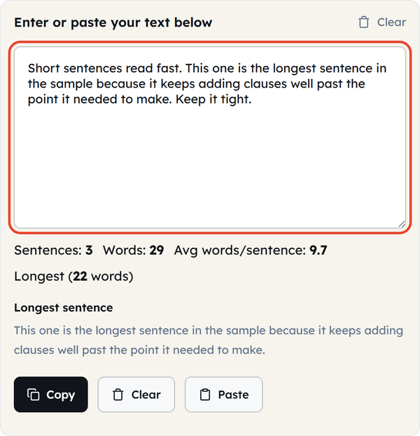 sentence counter input