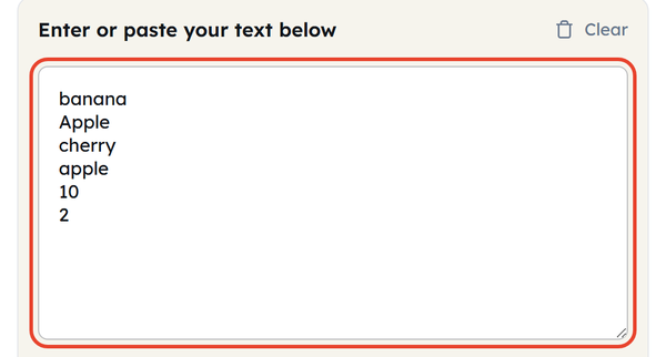 sort text input