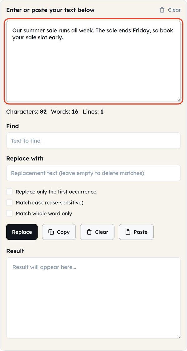 text input area