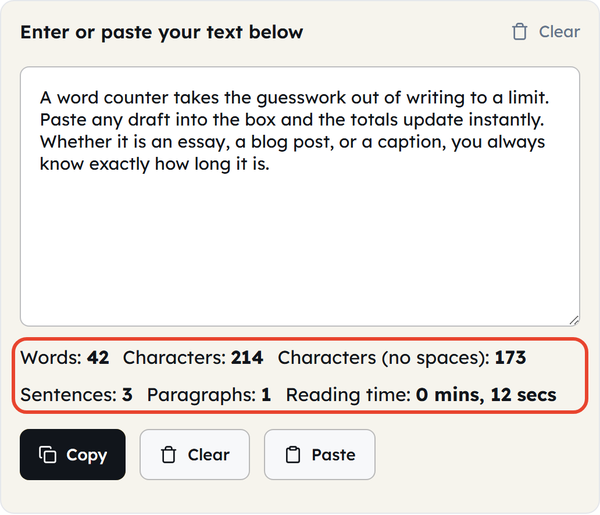 text statistics row