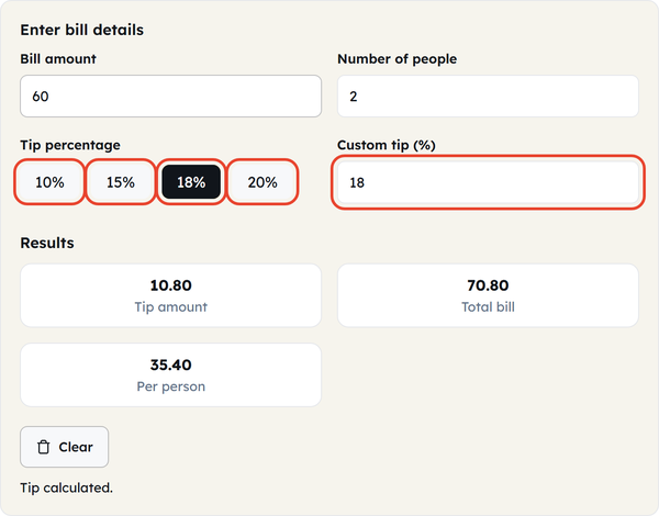 tip percentage presets