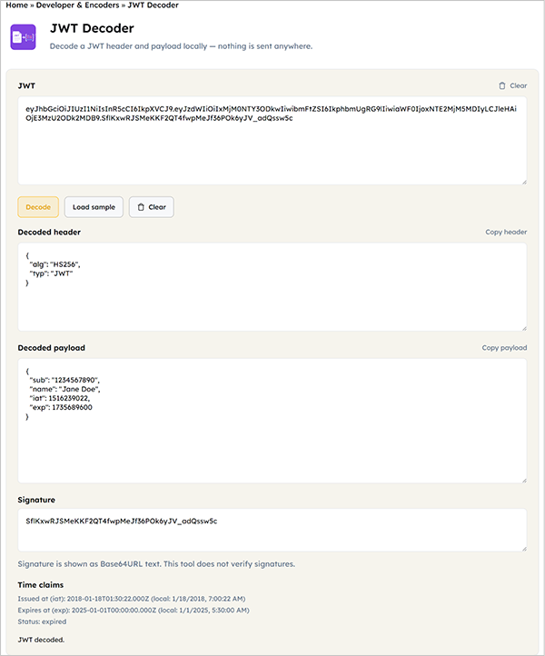 JWT decoder tool