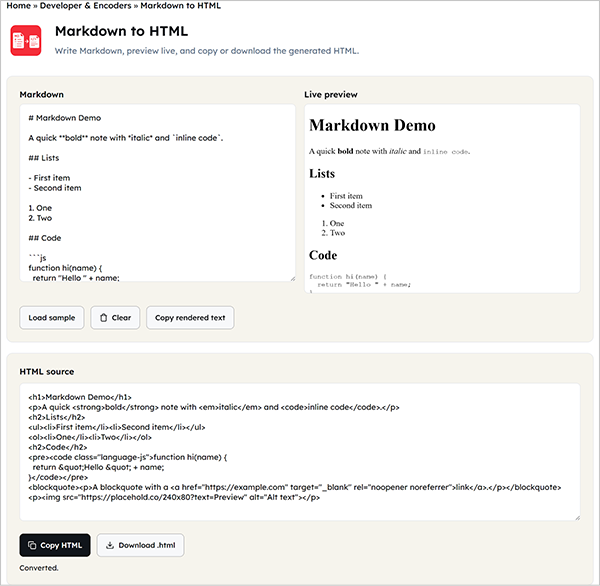 Markdown HTML converter