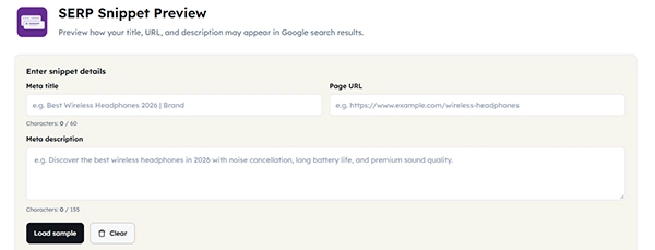 SERP snippet preview