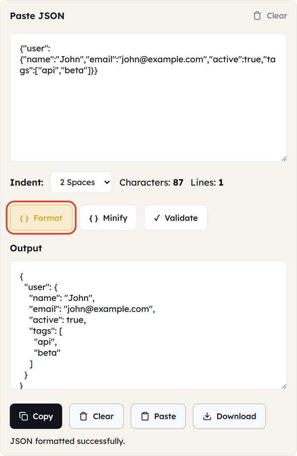 format button output