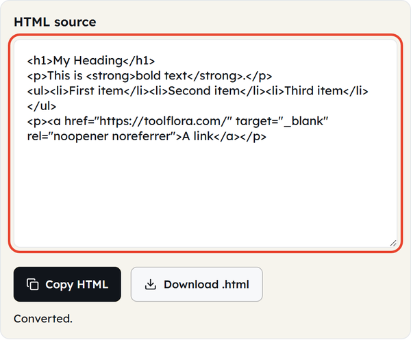generated html source