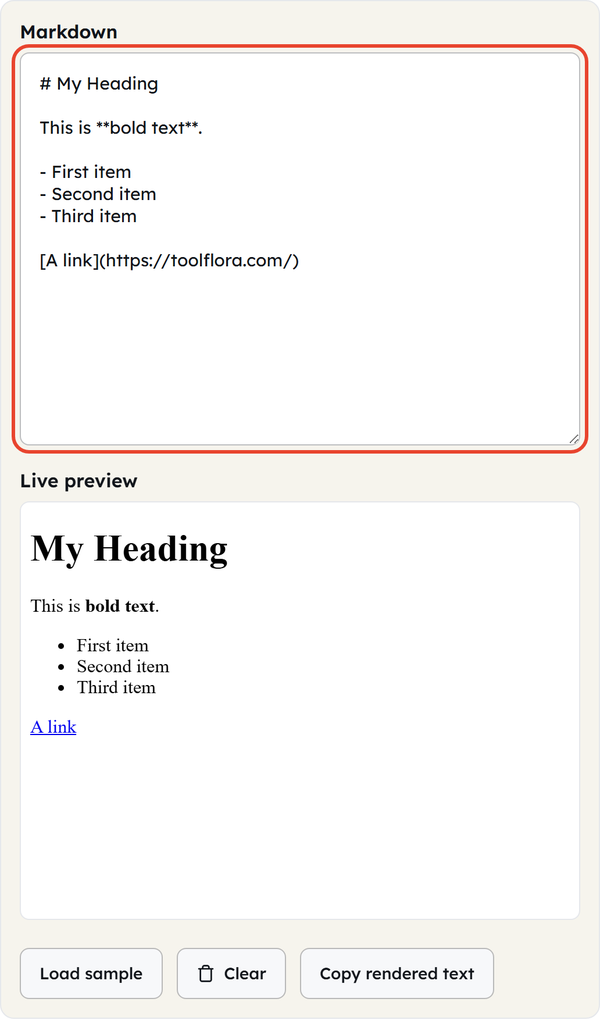 markdown input area