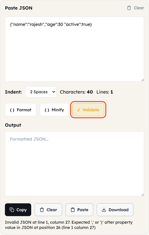 validate error message